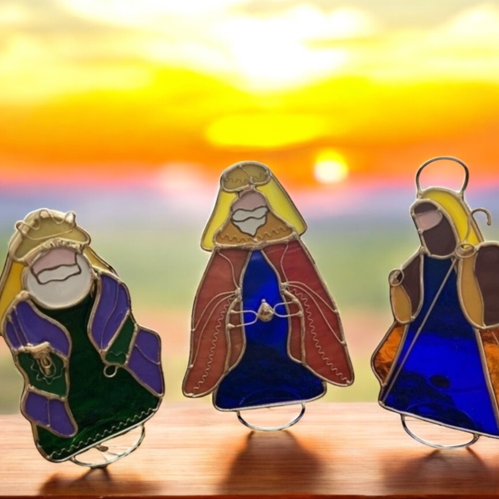 Stained Glass Nativity Wise‎ Men Suncatchers Set of 3 Christmas Ornaments 6"